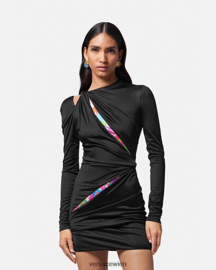 eine Farbe Geblümtes Sommer-Minikleid mit Knoten Versace Frauen Kleidung 8N4XJD22