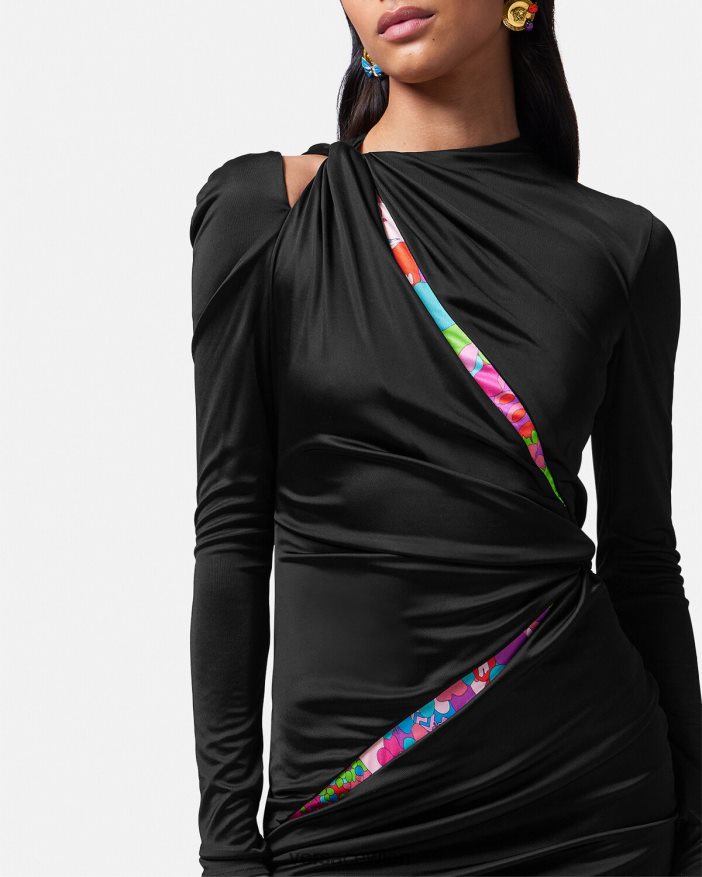 eine Farbe Geblümtes Sommer-Minikleid mit Knoten Versace Frauen Kleidung 8N4XJD22
