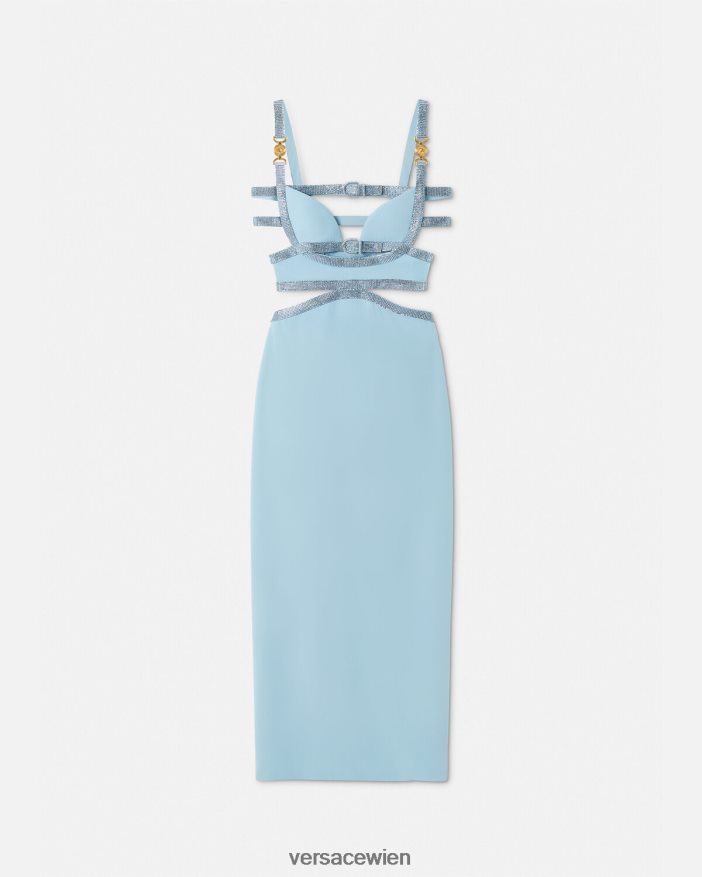 eine Farbe Kleid mit Kristallmedusa 95 und Cut-out Versace Frauen Kleidung 8N4XJD18
