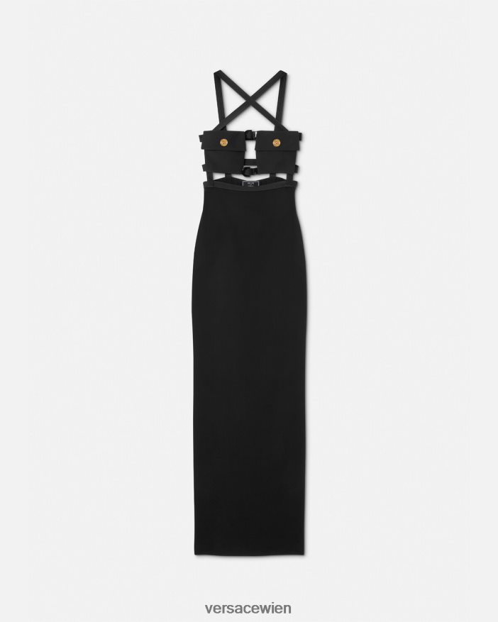 eine Farbe Kleid mit Medusa-Ausschnitt Versace Frauen Kleidung 8N4XJD19
