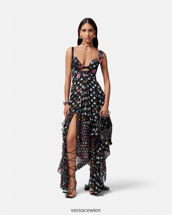 eine Farbe Kleid mit bestickten Schmetterlingen Versace Frauen Kleidung 8N4XJD1