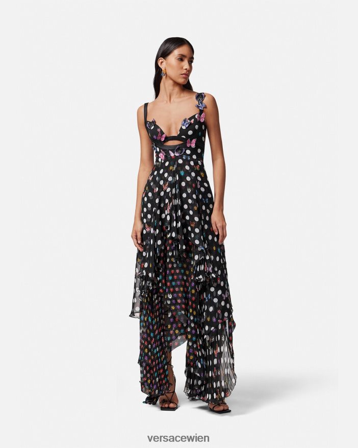 eine Farbe Kleid mit bestickten Schmetterlingen Versace Frauen Kleidung 8N4XJD1