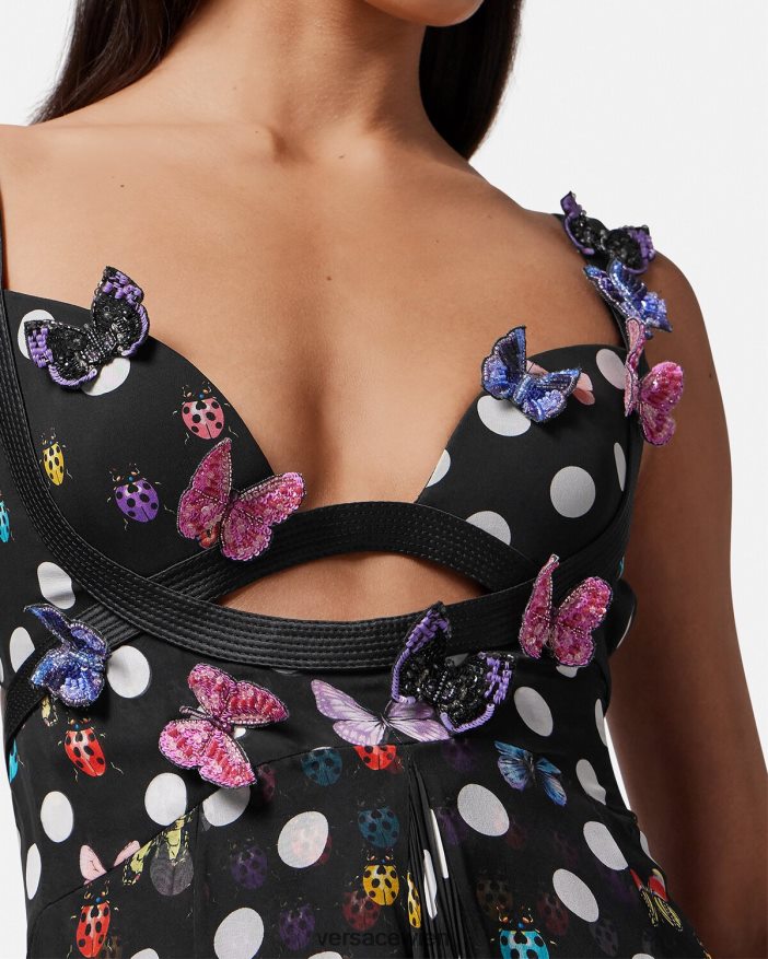 eine Farbe Kleid mit bestickten Schmetterlingen Versace Frauen Kleidung 8N4XJD1