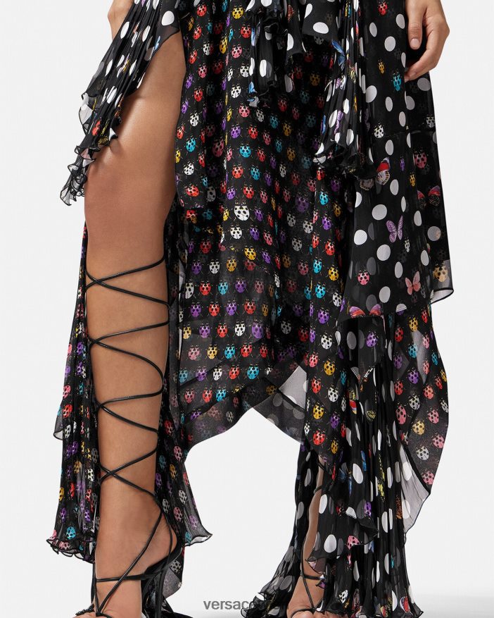 eine Farbe Kleid mit bestickten Schmetterlingen Versace Frauen Kleidung 8N4XJD1