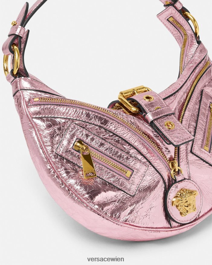 eine Farbe Kleine Hobo-Tasche mit Metallic-Muster Versace Frauen Taschen 8N4XJD278