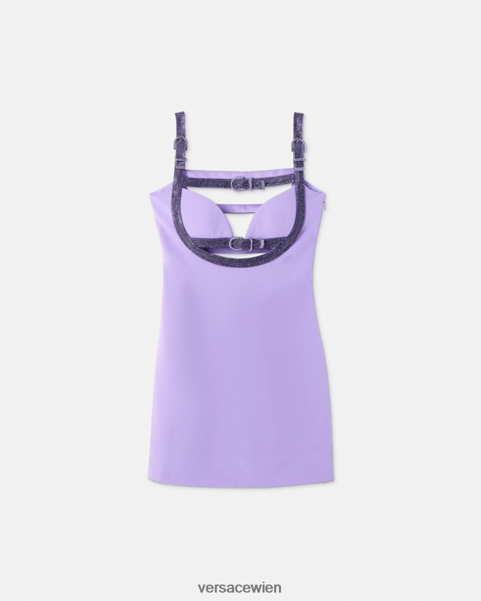 eine Farbe Minikleid mit Kristallausschnitt Versace Frauen Kleidung 8N4XJD11