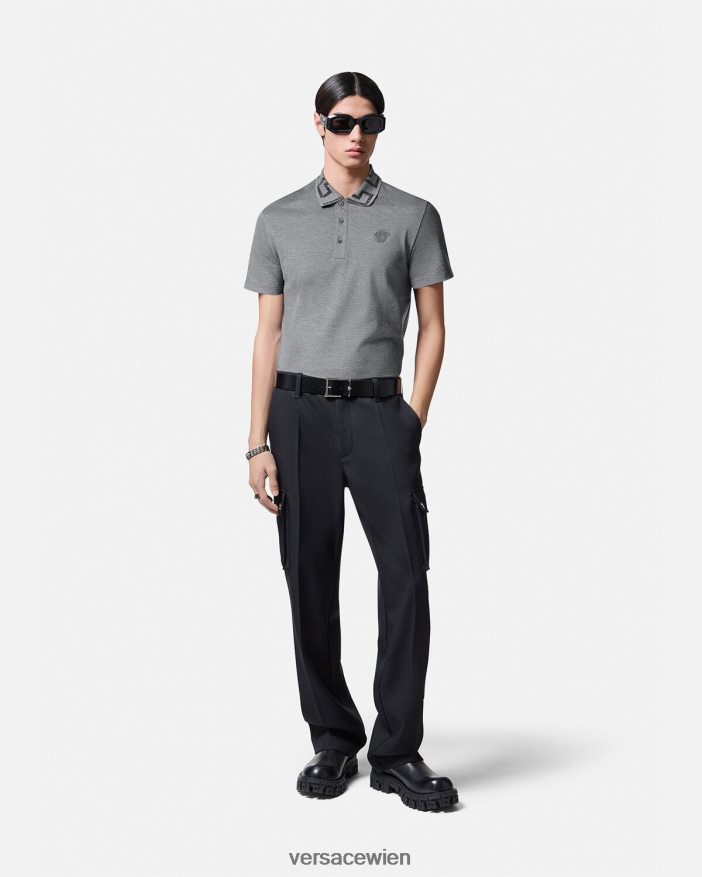 grau Greca-Kurzarm-Poloshirt Versace Männer Kleidung 8N4XJD1358