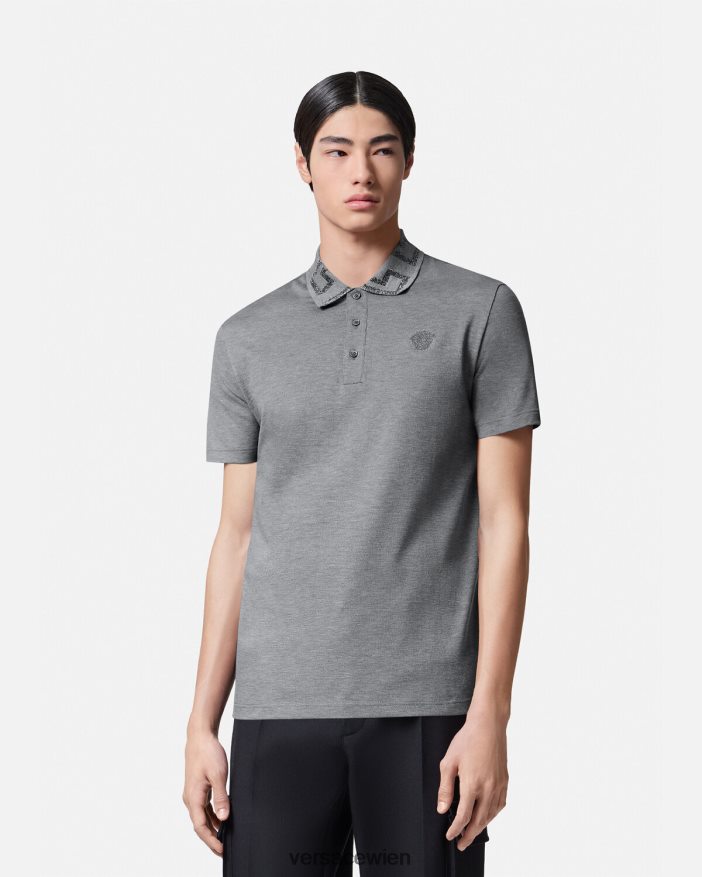 grau Greca-Kurzarm-Poloshirt Versace Männer Kleidung 8N4XJD1358