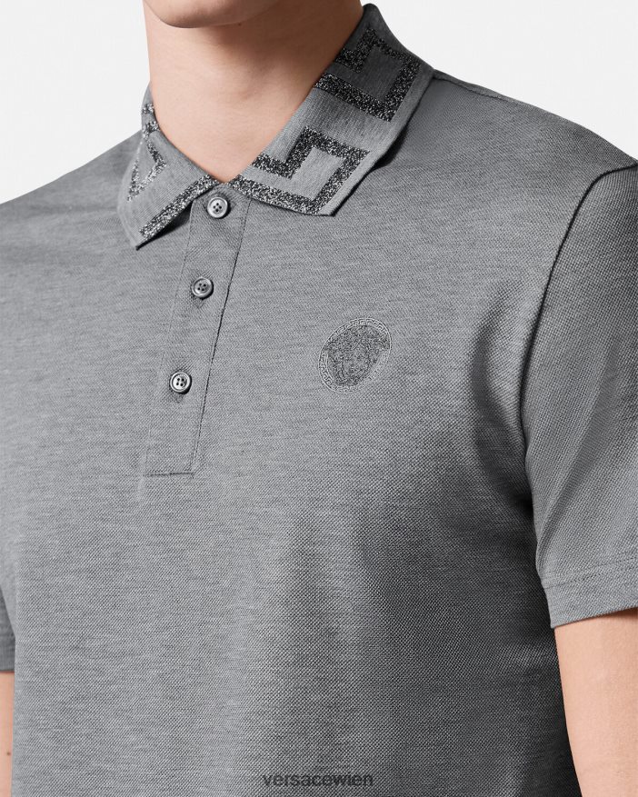 grau Greca-Kurzarm-Poloshirt Versace Männer Kleidung 8N4XJD1358
