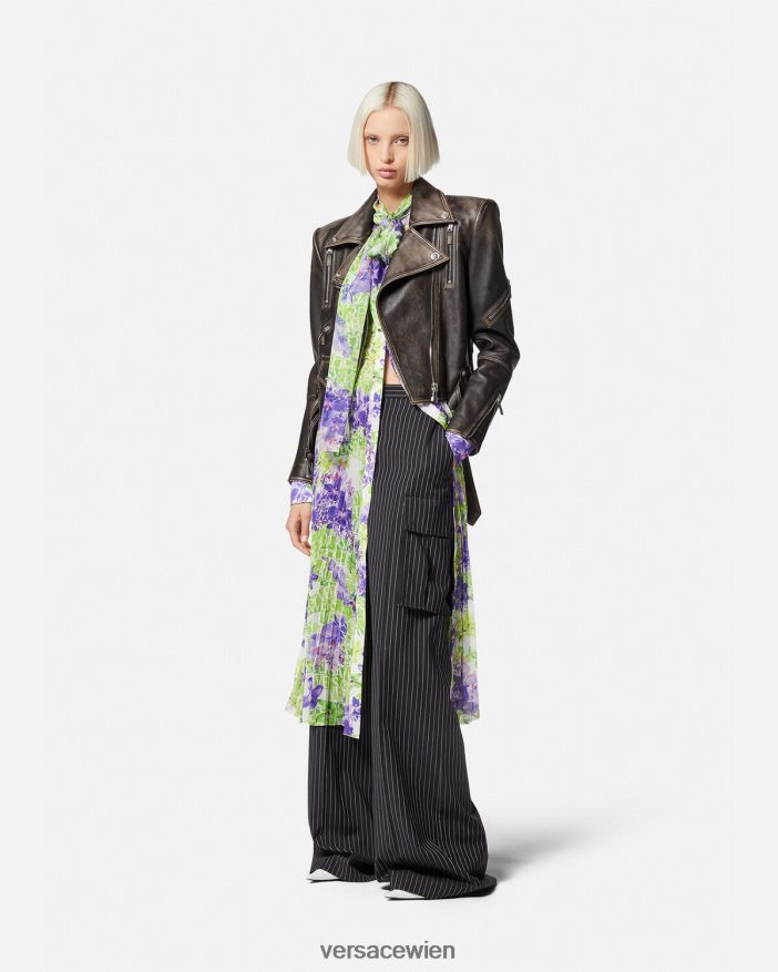 grau Jacke aus gebürstetem Barocco-Leder Versace Frauen Kleidung 8N4XJD98