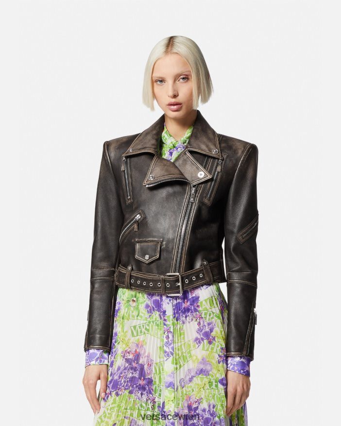 grau Jacke aus gebürstetem Barocco-Leder Versace Frauen Kleidung 8N4XJD98