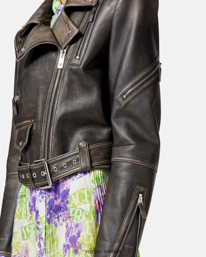 grau Jacke aus gebürstetem Barocco-Leder Versace Frauen Kleidung 8N4XJD98