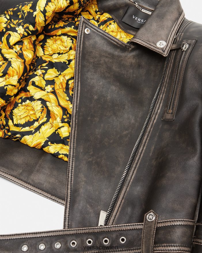 grau Jacke aus gebürstetem Barocco-Leder Versace Frauen Kleidung 8N4XJD98