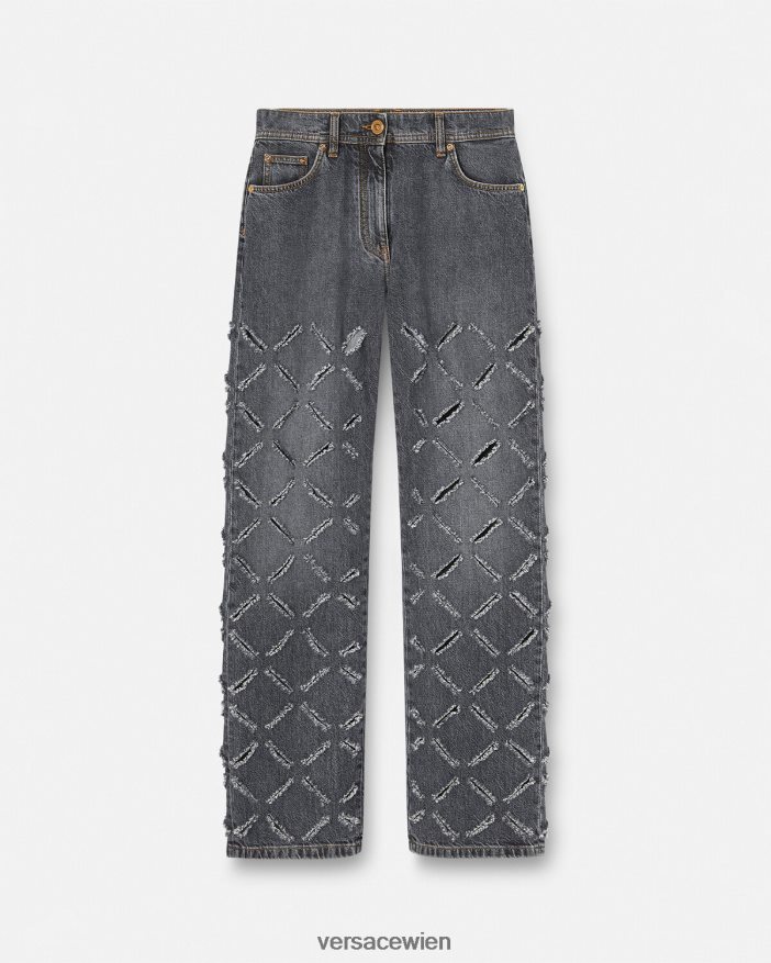 grau Jeans mit weitem Bein und Schlitz Versace Frauen Kleidung 8N4XJD226