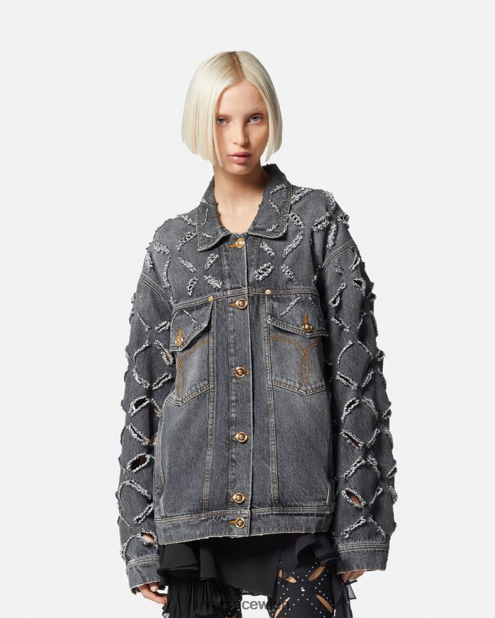 grau Jeansjacke mit Schlitzen Versace Frauen Kleidung 8N4XJD227