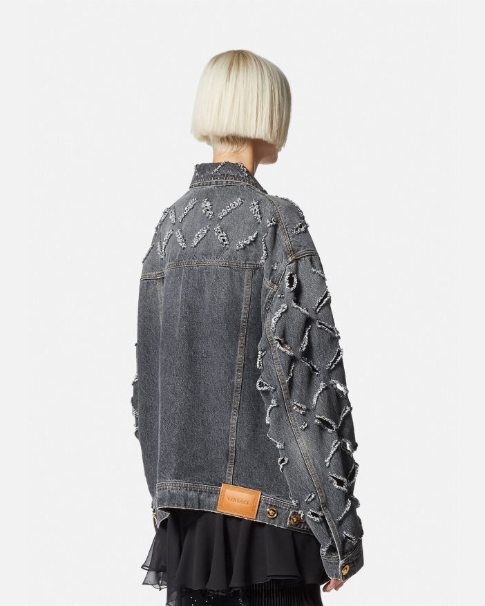 grau Jeansjacke mit Schlitzen Versace Frauen Kleidung 8N4XJD227