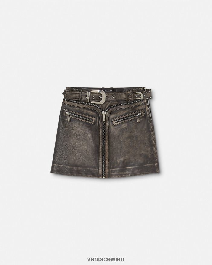 grau Minirock aus gebürstetem Leder Versace Frauen Kleidung 8N4XJD182