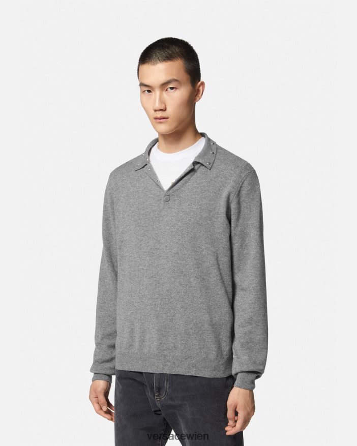 grau Spiralnieten-Polopullover Versace Männer Kleidung 8N4XJD1348