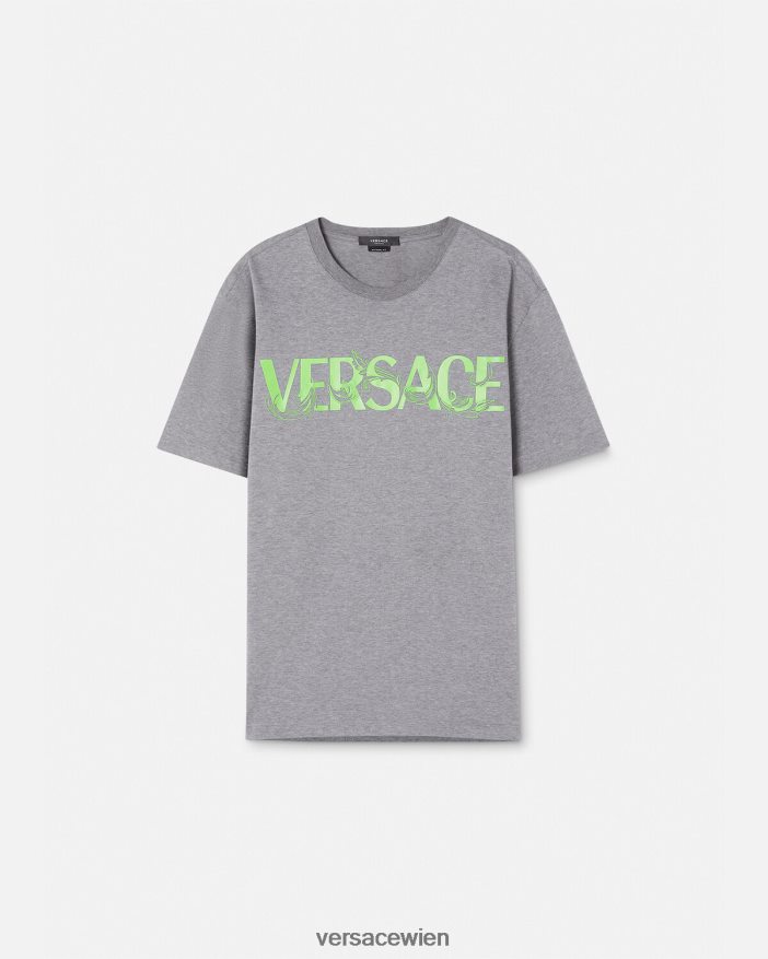 grau T-Shirt mit aufgesticktem Barocco-Logo Versace Männer Kleidung 8N4XJD1410
