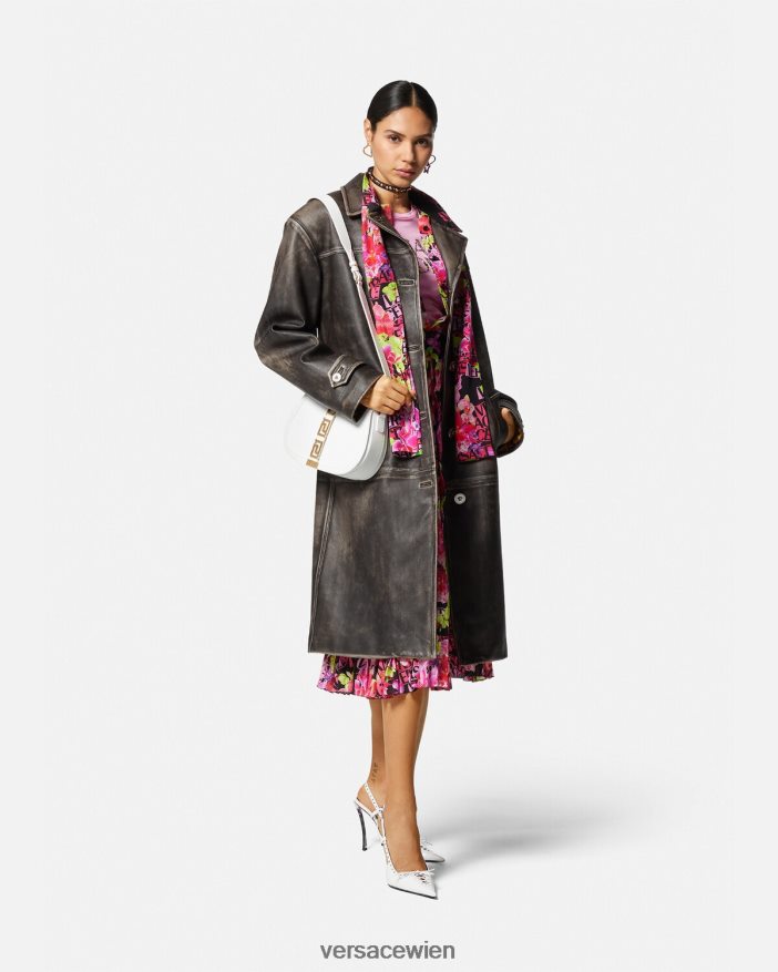 grau Trenchcoat aus gebürstetem Leder im Barocco-Stil Versace Frauen Kleidung 8N4XJD97