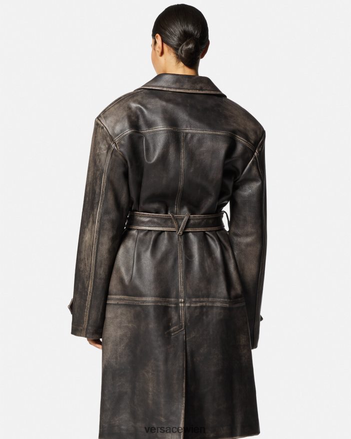 grau Trenchcoat aus gebürstetem Leder im Barocco-Stil Versace Frauen Kleidung 8N4XJD97