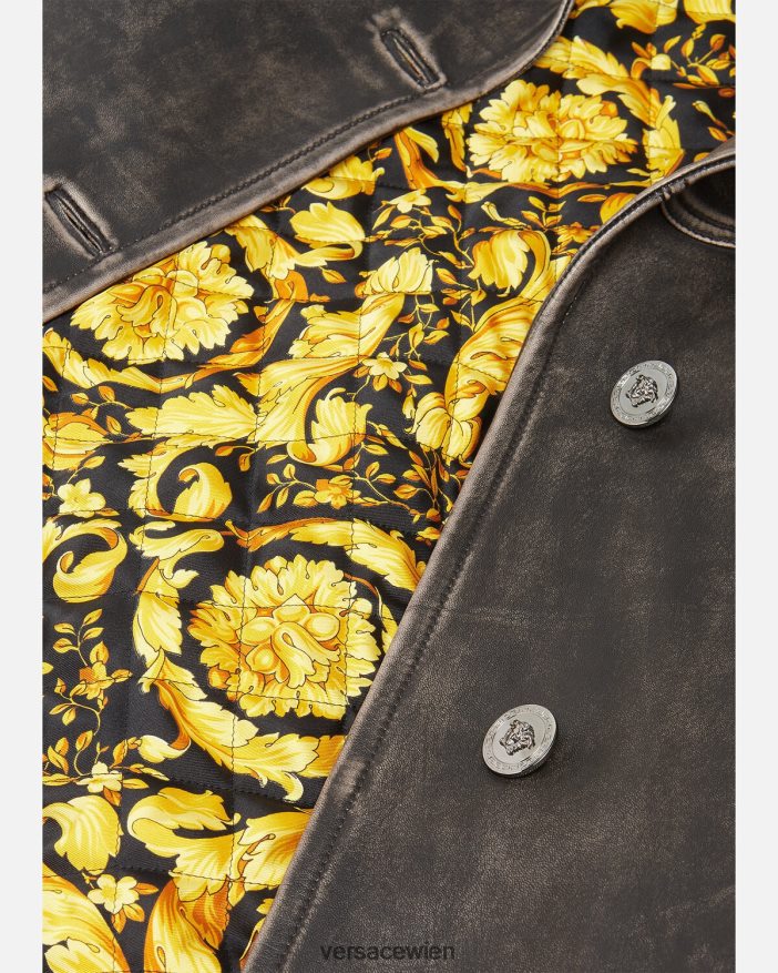 grau Trenchcoat aus gebürstetem Leder im Barocco-Stil Versace Frauen Kleidung 8N4XJD97