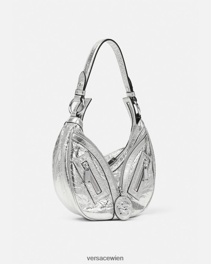 grau Wiederholen Sie die kleine Hobo-Tasche aus Metall Versace Frauen Taschen 8N4XJD280