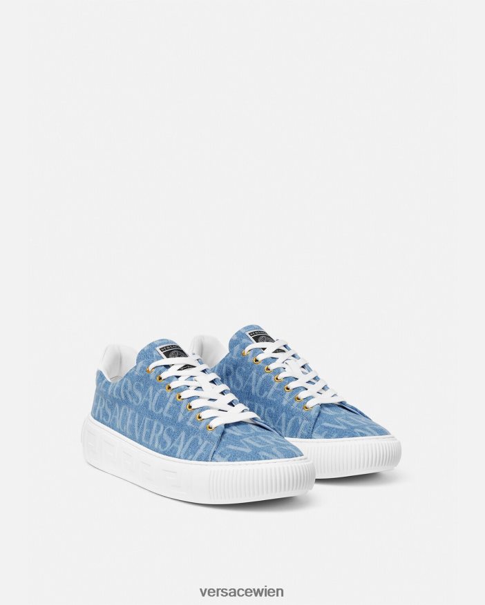 hellblau Allover-Denim-Greca-Sneaker Versace Männer Schuh 8N4XJD1548