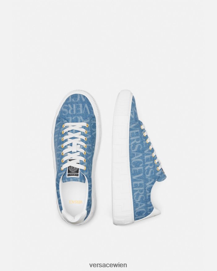 hellblau Allover-Denim-Greca-Sneaker Versace Männer Schuh 8N4XJD1548