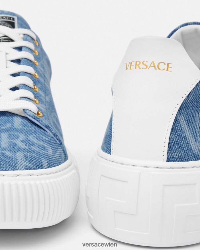 hellblau Allover-Denim-Greca-Sneaker Versace Männer Schuh 8N4XJD1548