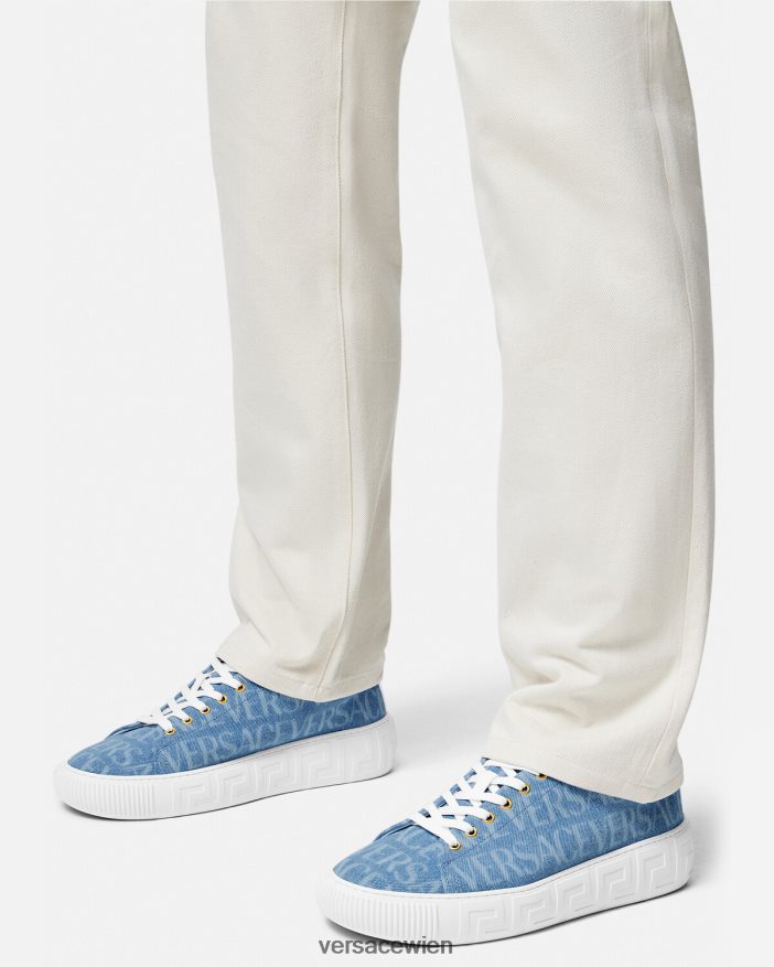 hellblau Allover-Denim-Greca-Sneaker Versace Männer Schuh 8N4XJD1548