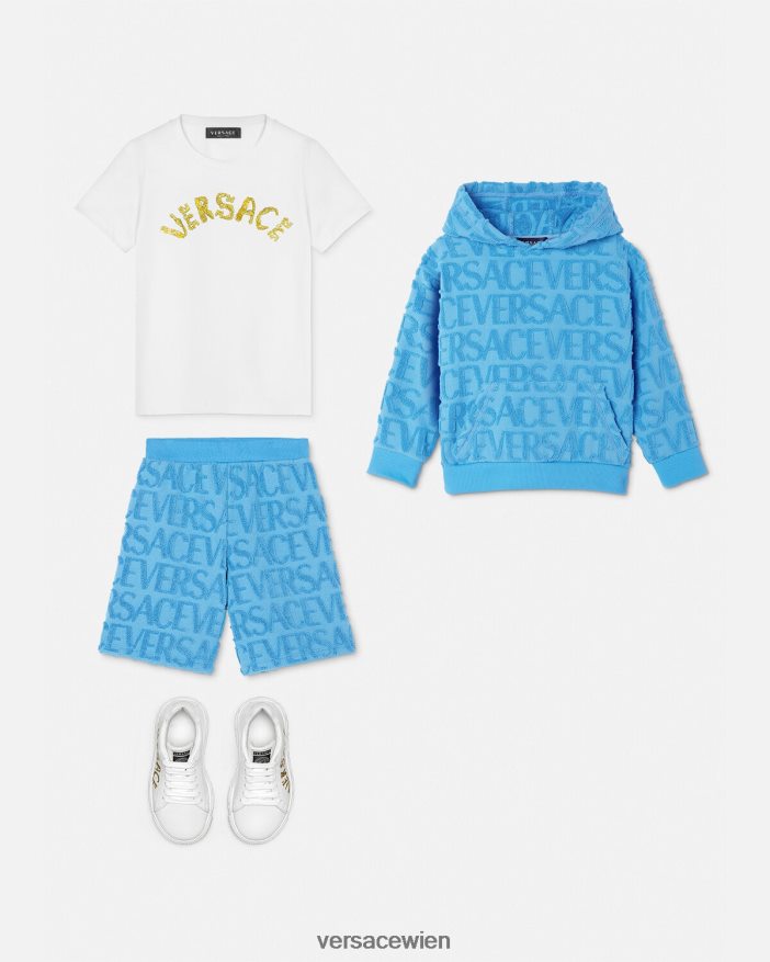 hellblau Allover-Handtuchshorts Versace Kinder Kleidung 8N4XJD2087