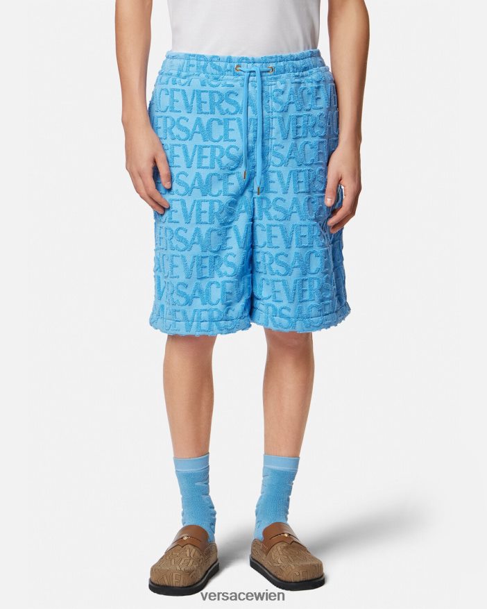 hellblau Allover-Handtuchshorts Versace Männer Kleidung 8N4XJD1429
