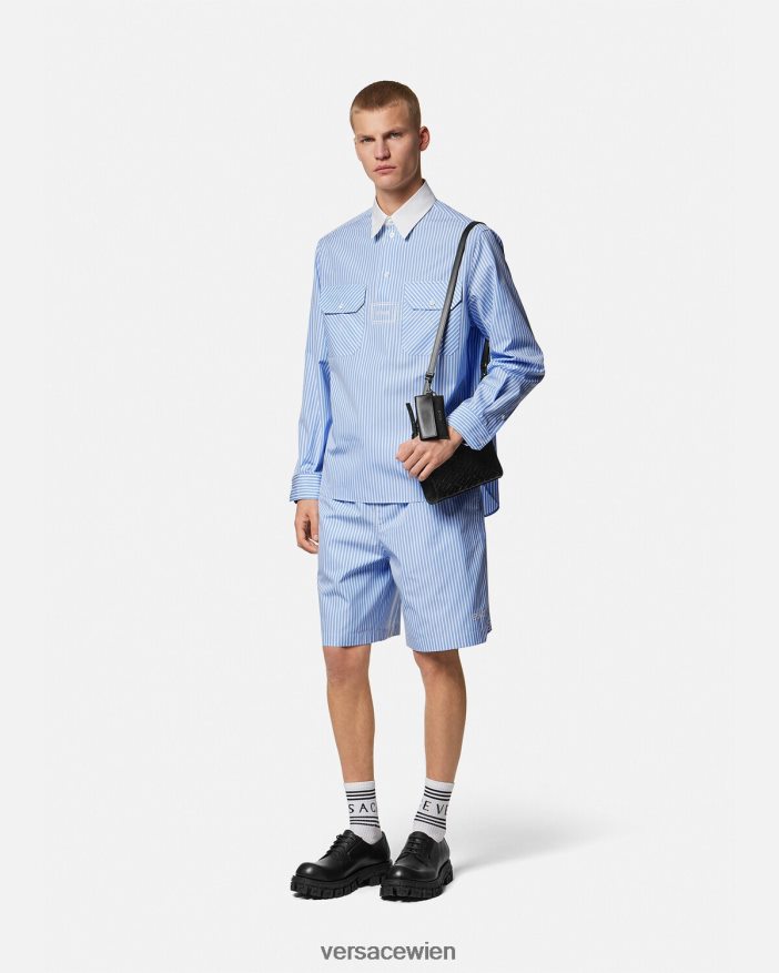 hellblau Gestreiftes Logo-Shirt Versace Männer Kleidung 8N4XJD1295
