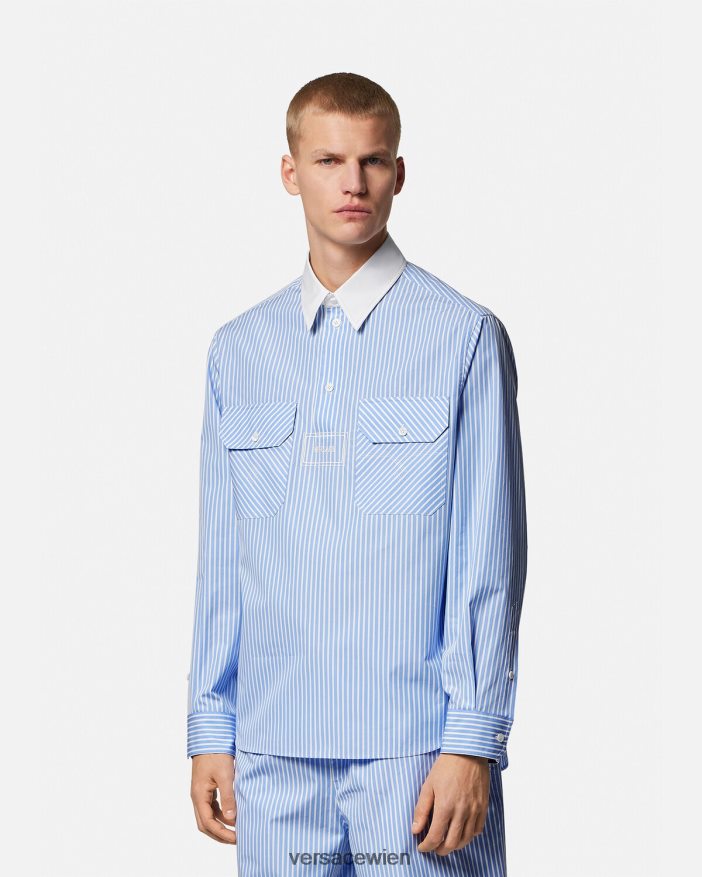 hellblau Gestreiftes Logo-Shirt Versace Männer Kleidung 8N4XJD1295