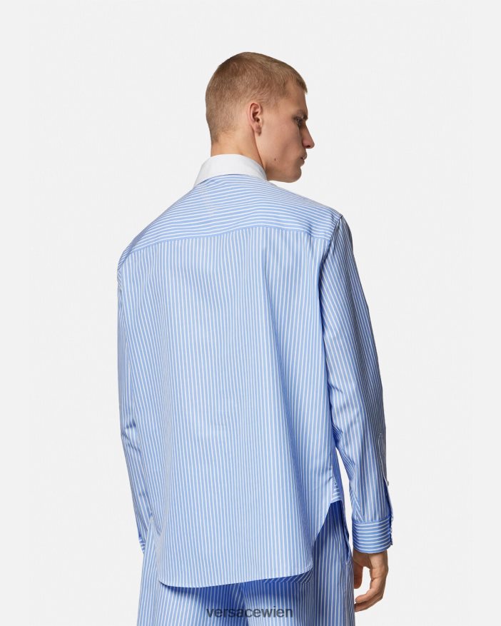 hellblau Gestreiftes Logo-Shirt Versace Männer Kleidung 8N4XJD1295