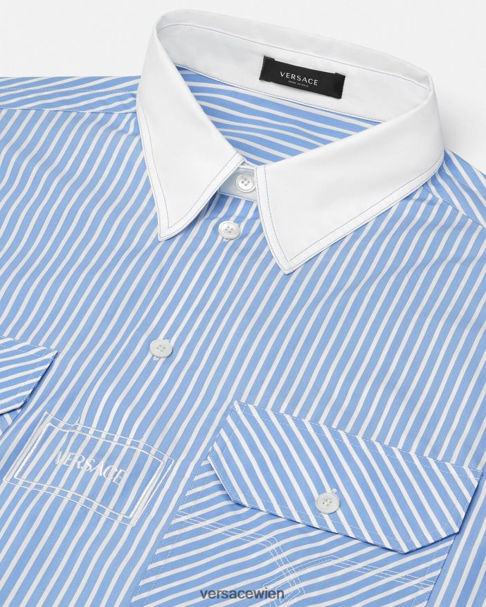 hellblau Gestreiftes Logo-Shirt Versace Männer Kleidung 8N4XJD1295