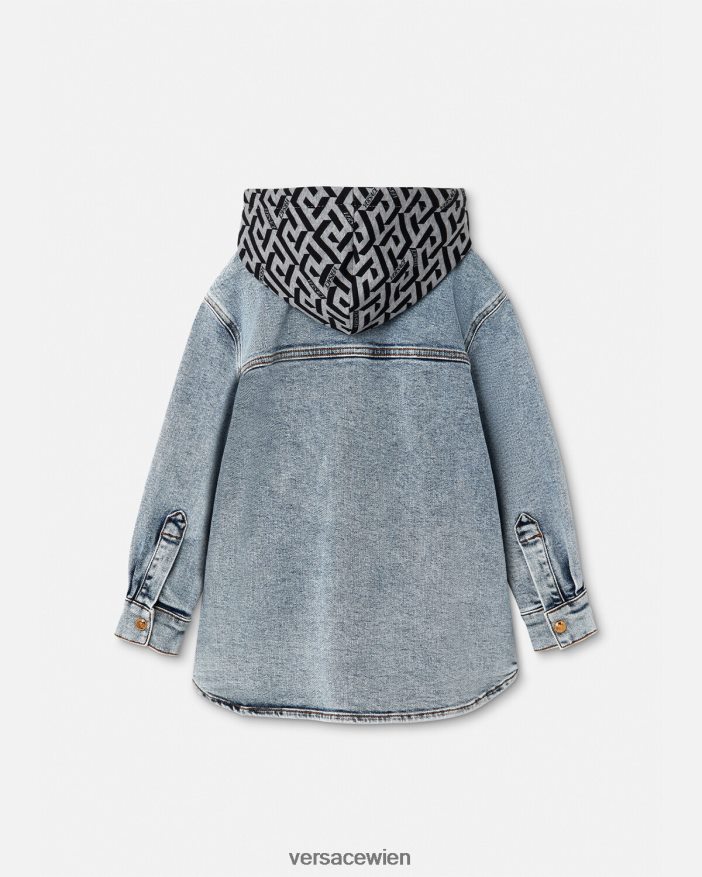 hellblau Kapuzenjacke aus La-Greca-Denim Versace Kinder Kleidung 8N4XJD2119