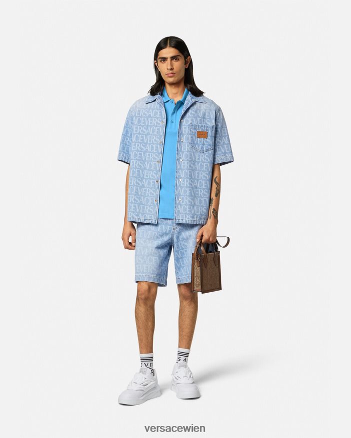 hellblau Poloshirt mit Muschel-Barock-Logo Versace Männer Kleidung 8N4XJD1362