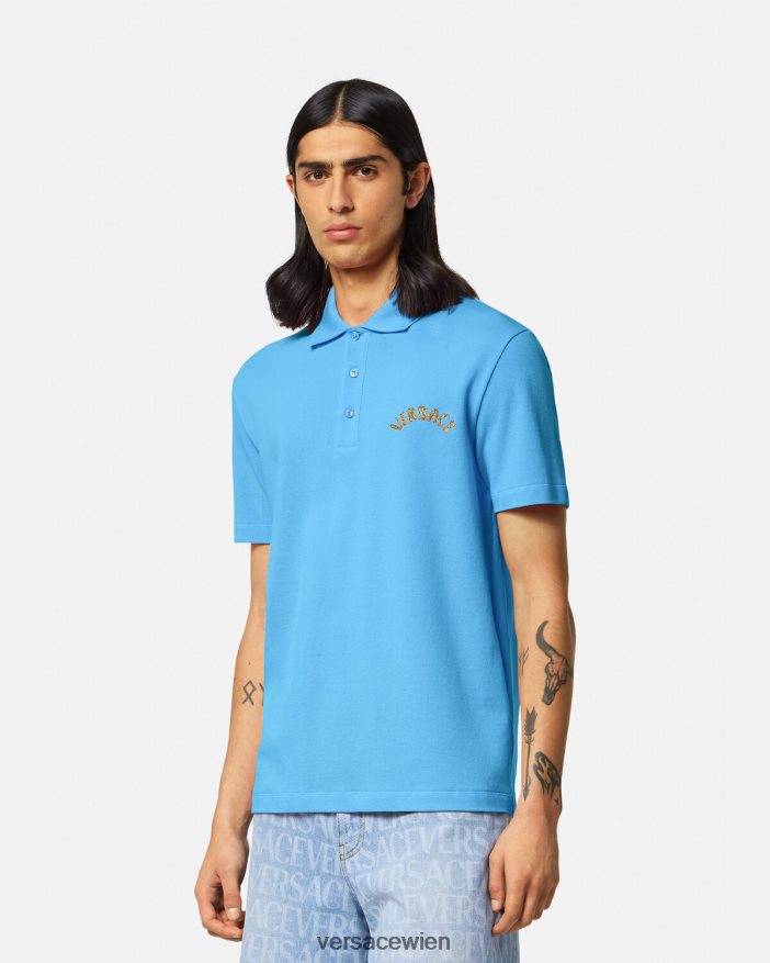 hellblau Poloshirt mit Muschel-Barock-Logo Versace Männer Kleidung 8N4XJD1362