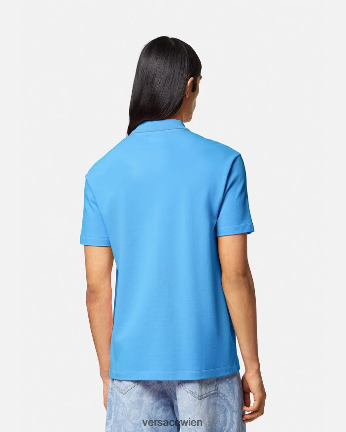 hellblau Poloshirt mit Muschel-Barock-Logo Versace Männer Kleidung 8N4XJD1362