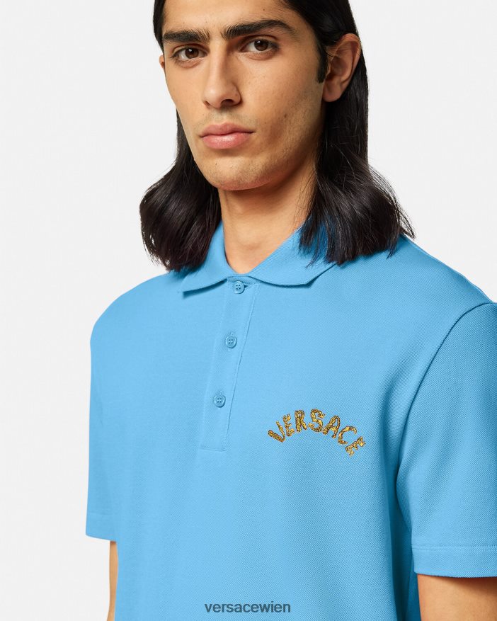 hellblau Poloshirt mit Muschel-Barock-Logo Versace Männer Kleidung 8N4XJD1362