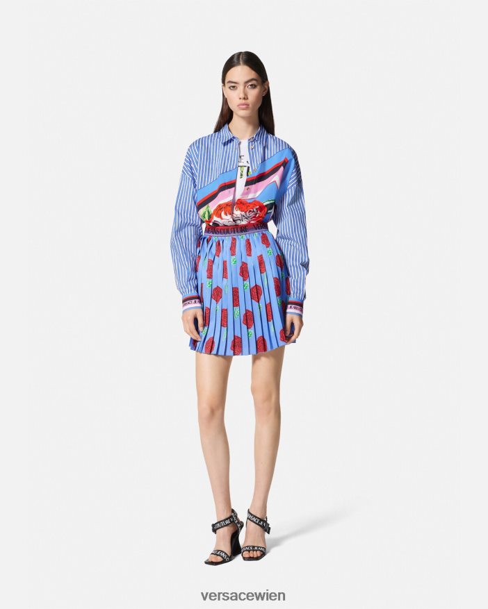 hellblau Rosen gestreiftes Hemd Versace Frauen Kleidung 8N4XJD2164