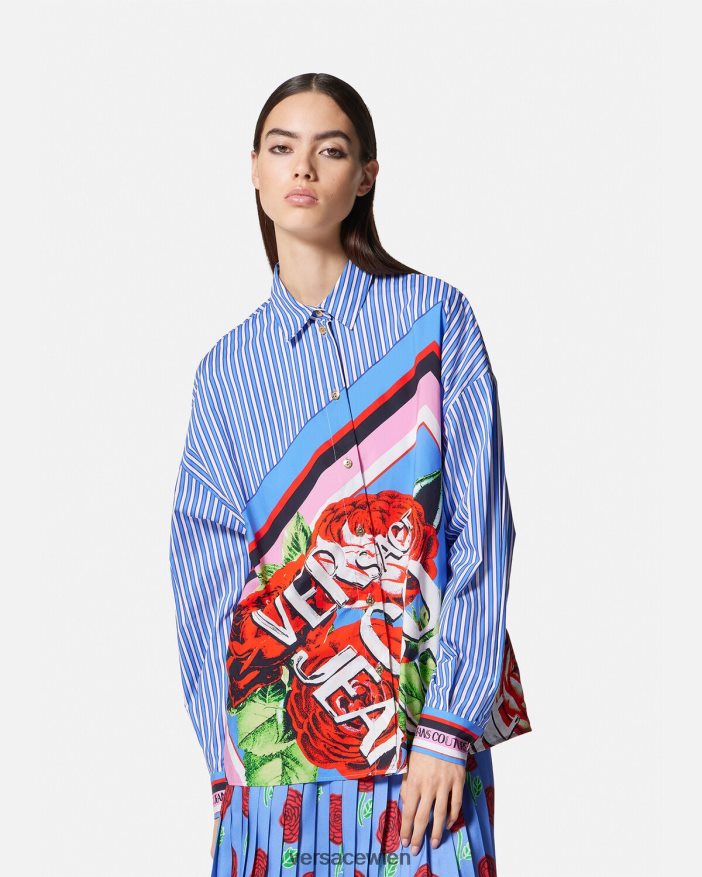 hellblau Rosen gestreiftes Hemd Versace Frauen Kleidung 8N4XJD2164