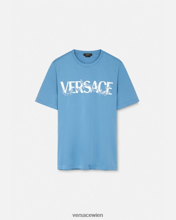 hellblau T-Shirt mit Barocco-Silhouette-Logo Versace Männer Kleidung 8N4XJD1367