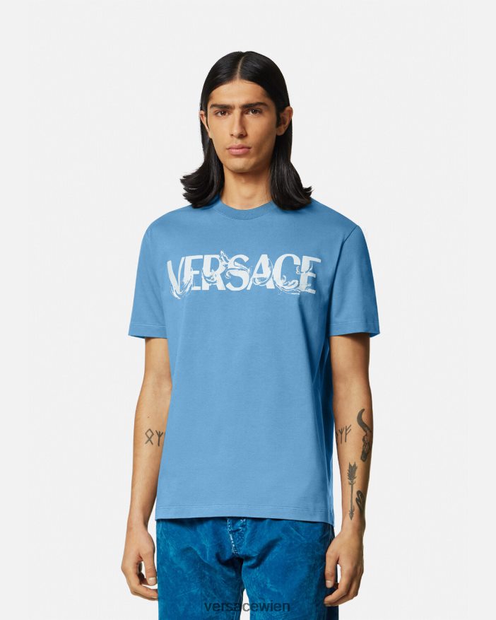 hellblau T-Shirt mit Barocco-Silhouette-Logo Versace Männer Kleidung 8N4XJD1367