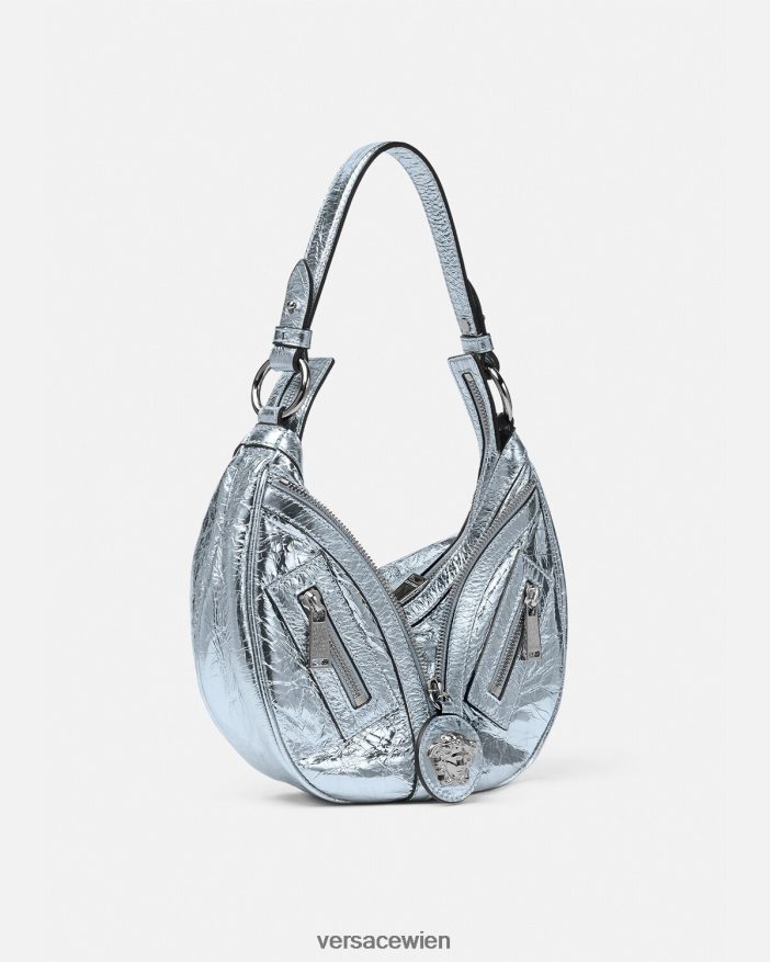 hellblau Wiederholen Sie die kleine Hobo-Tasche aus Metall Versace Frauen Taschen 8N4XJD279