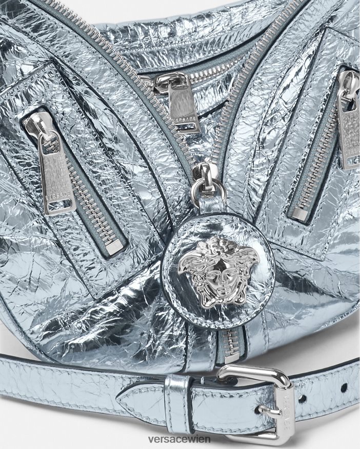 hellblau Wiederholen Sie die kleine Hobo-Tasche aus Metall Versace Frauen Taschen 8N4XJD279