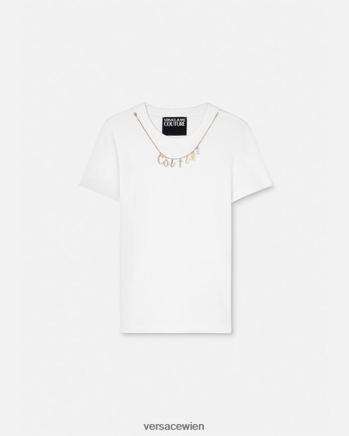 Weiß T-Shirt mit Anhängern Versace Frauen Kleidung 8N4XJD2220