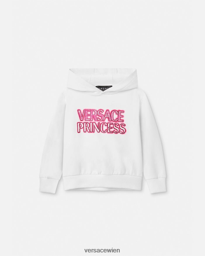 Weiß Baby-Kapuzenpullover mit „Prinzessin“-Logo Versace Kinder Kleidung 8N4XJD1868